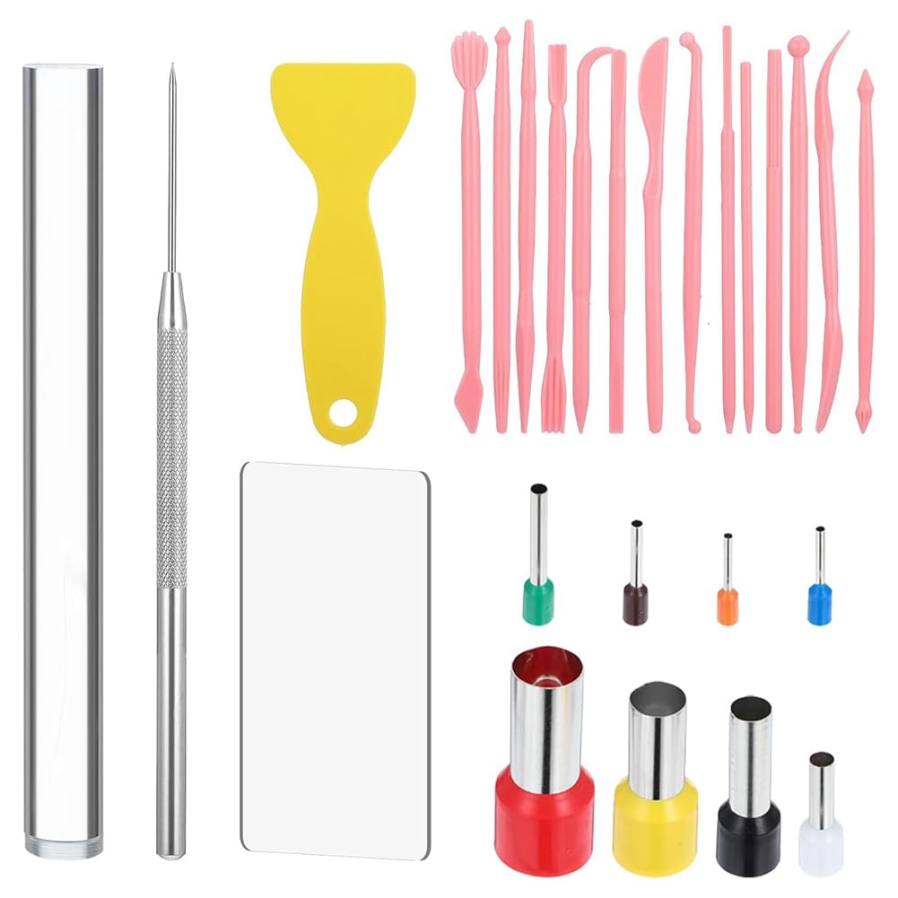 Quzenn Polymer Clay Tools 26Pcs Kit with Roller, Cutters, Sculpting Tools, Needle Detail Clay Shaping Tool Circle Clay Cutters
