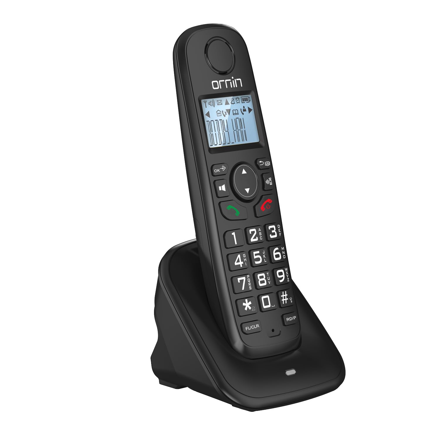 D1001 Cordless Phone for Home, ECO Technology, 1.6‘’ Amber LCD Display, Caller ID, Big Buttons, Speakerphone(Single Pack, Black)