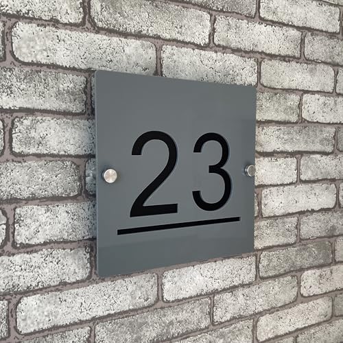 Numero civico in acrilico 3D personalizzabile con numero galleggiante grigio fumo e nero con indirizzo per interni ed esterni, ideale per casa, hotel, appartamento, negozio