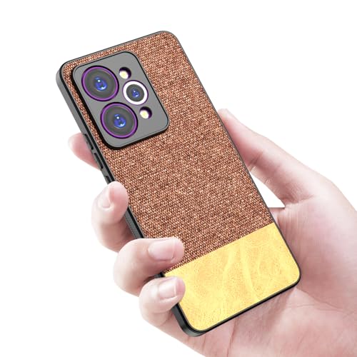 Image of Kapa Soft Fabric & Leather Hybrid Protective Back Cover for Realme 15 Pro 5G | Shockproof Slim Hard Anti Slip Back Case (Brown)