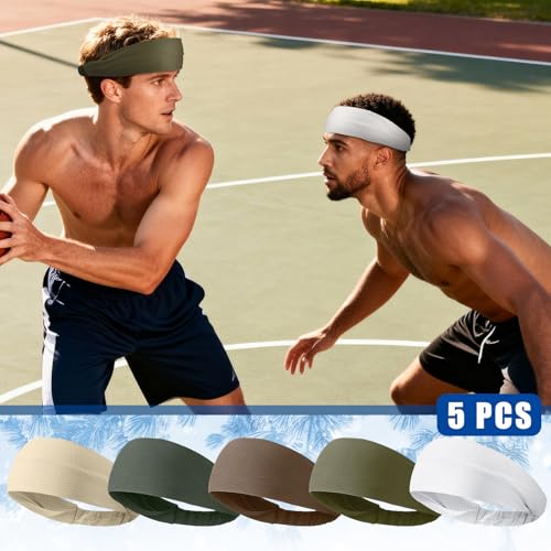 Image of 5pcs Summer Cooling Headbands for Men Stretchy Workout Sports Sweatbands Absorb Chill Cool Hairband for Hot Weather Running Golf Athletic
