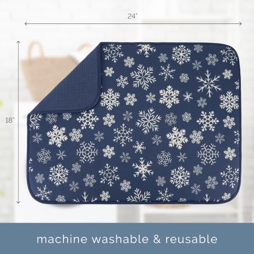 Image of S&T INC. Dish Drying Mat, 18 inch x 24 inch, XL, Blue Snowflakes