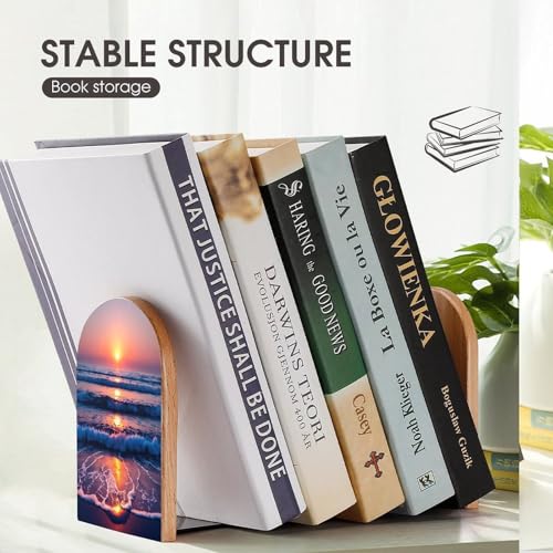 Sujetalibros de madera moderno universal y resistente con base metálica sólida 8