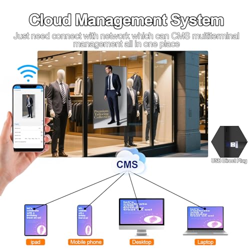 Image of 55inch Digital Signage Display, 4K 2500nits High Brightness Slim Fit Frameless Digital Signage, LCD Advertising Display, CMS / Plug & Play Auto Play, 7 /24 Timer Switch, Built-in Speaker, Android OS11