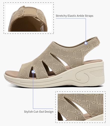 Image of Womens Wedge Sandals Platform Walking Sandals Open Toe Ankle Elastic Strap Casual Comfortable Summer Dressy