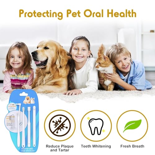 Image of 5Pcs Dog & Cat Toothbrush Kit - Manual, Reusable, White, Nylon Bristles - 360 Rotating, Finger, Soft, Tapered & Regular Brushes - Dental Care for All Pets