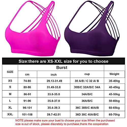 Patelai 2 Pack Womens Sports Bras For Women Cross Back Bra Workout Strappy Bra Seamless Comfortable Yoga Bra(Rose Red And Dark Purple, Large) #TOP24