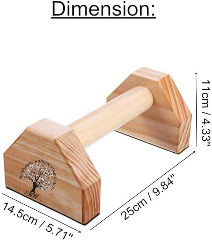 Image of Push-Up Bars, Handcrafted Wooden Parallettes, Non-Slip Base, Ergonomic 25 cm Handles, Natural Wood (orange)