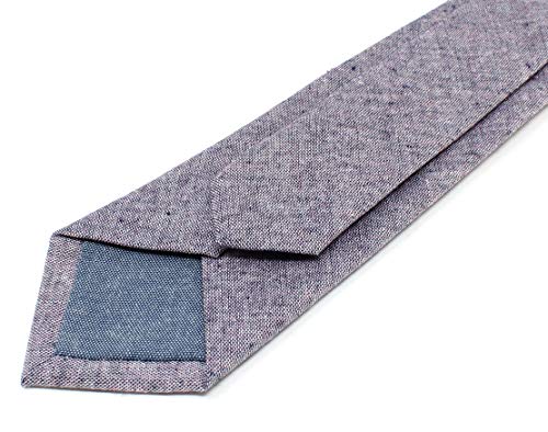 Image of Men's Chambray Cotton Skinny Necktie Tie Textured Distressed Style - 2.5 inch Width