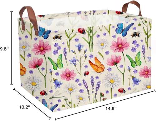 Image of Essme Rectangular Basket, Flower Storage Basket with Handles for Room Decor,(Flower cluster)