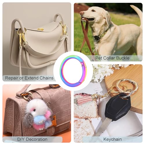 Image of CooBigo 10Pack 1-1 /4 Inch Large Round Rainbow Carabiner Clips, Metal Spring O Ring Keychain Rings for Purse Chain Ring Clip Dog Tags Clip Replacement Paracord Keychain Lanyard Leather DIY Crafts