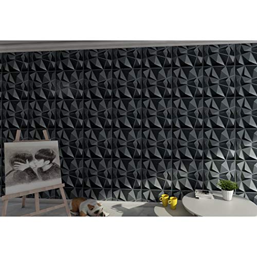 Image of LUHI 3D Paneling Textured 3D Wall Design, Black Diamond, 19.7 inch x 19.7 inch (11 Pack)