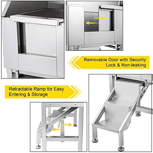 VEVOR 34" Pet Grooming Tub Stainless Steel Dog Wash Station Pet Washing Station and Dog Bath Tub Water-Resistant Grooming Tub for Dogs with Removable Door & Ladder on The Left - Image 5