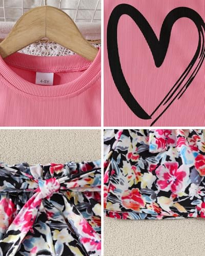 Image of Kids Girl Clothes Heart Print Short Sleeve Top and Shorts Cute Girl Summer Outfits Short Set