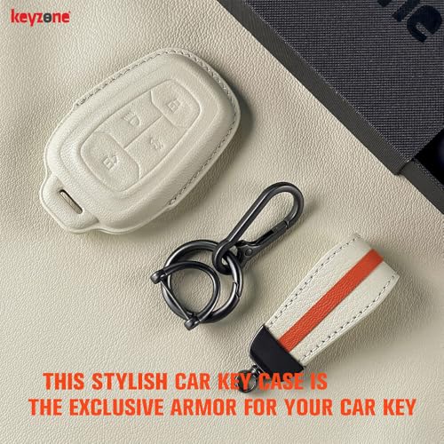 Image of Keyzone Royal Leather Key Cover for Tata Nexon, Harrier, Safari, Altroz, Punch, Tigor 4 Button smart Key (Vanilla Satin)