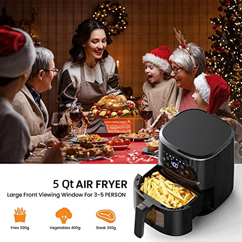 Air Fryer Oven 5 Qt Large Oil Free Touch Screen 1500W Mini Oven Combo with 7 Accessories, One-Touch Digital Controls, Nonstick Tray & Dishwasher-Safe Detachable Square Basket, Timer