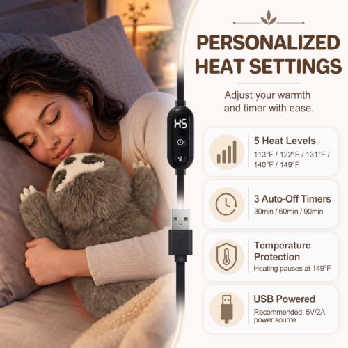 Image of Sloth Heating Pad for Period Cramps USB Power Heated Plush Stuffed Animal