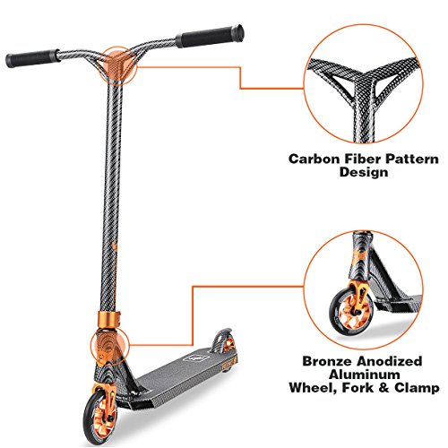 Longway Aluminium Pro Stunt Kick Scooter, Precinct Carbon with BMX Handlebars Reinforced Anodized