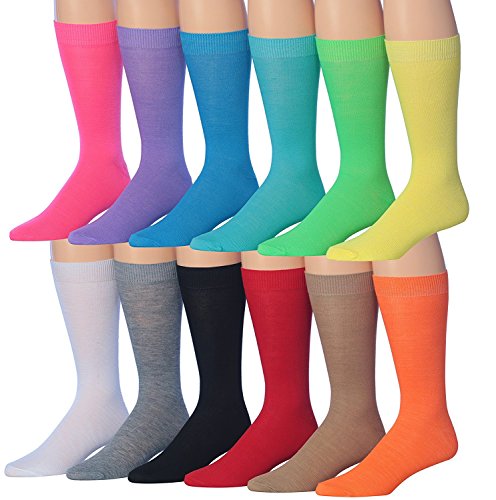 James Fiallo Mens 12-Pairs Funny Funky Crazy Novelty Colorful Patterned Dress SockS MC12-12-N1