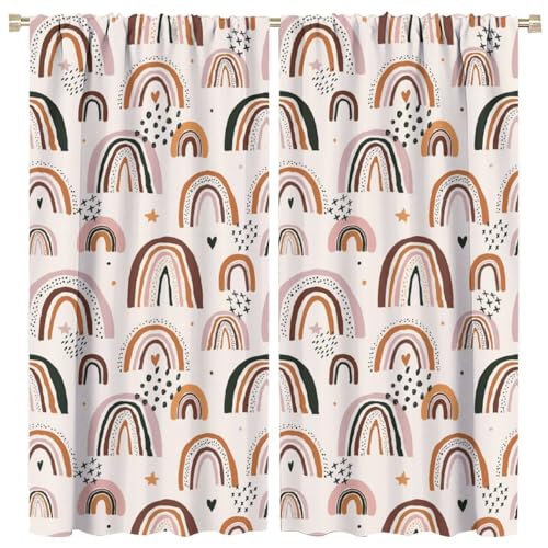 Vintage Kids Rainbow Curtains - Nursery Boho Girls Room Decor Cute Colourful Rainbow Print Thermal Insulated Blackout Curtains - Rod Pocket Window Treatment Drapes for Bedroom 2 Panels 84L x 42W