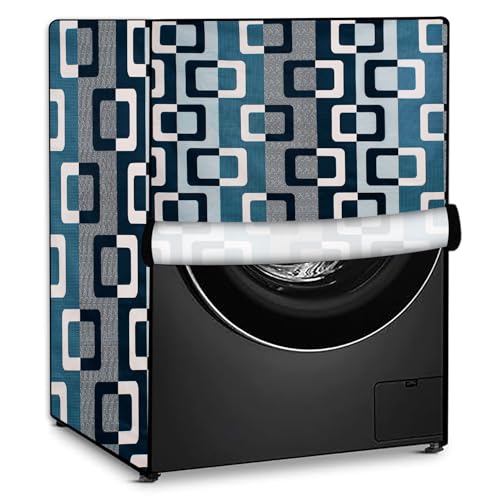 Image of Stylista Waterproof Front Load Washing Machine Cover Compatible for Haier 8 kg, Lattice Pattern Blue