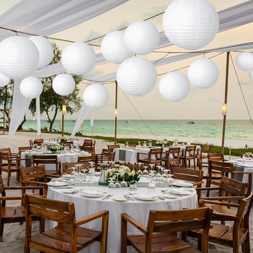 Image of Paper Lanterns Party Decorations White Round Hanging Lanterns Chinese Japanese Paper Lantern Lamp for Bridal Showers Wedding Birthday Home Party Supplies, Set of 6 PCS