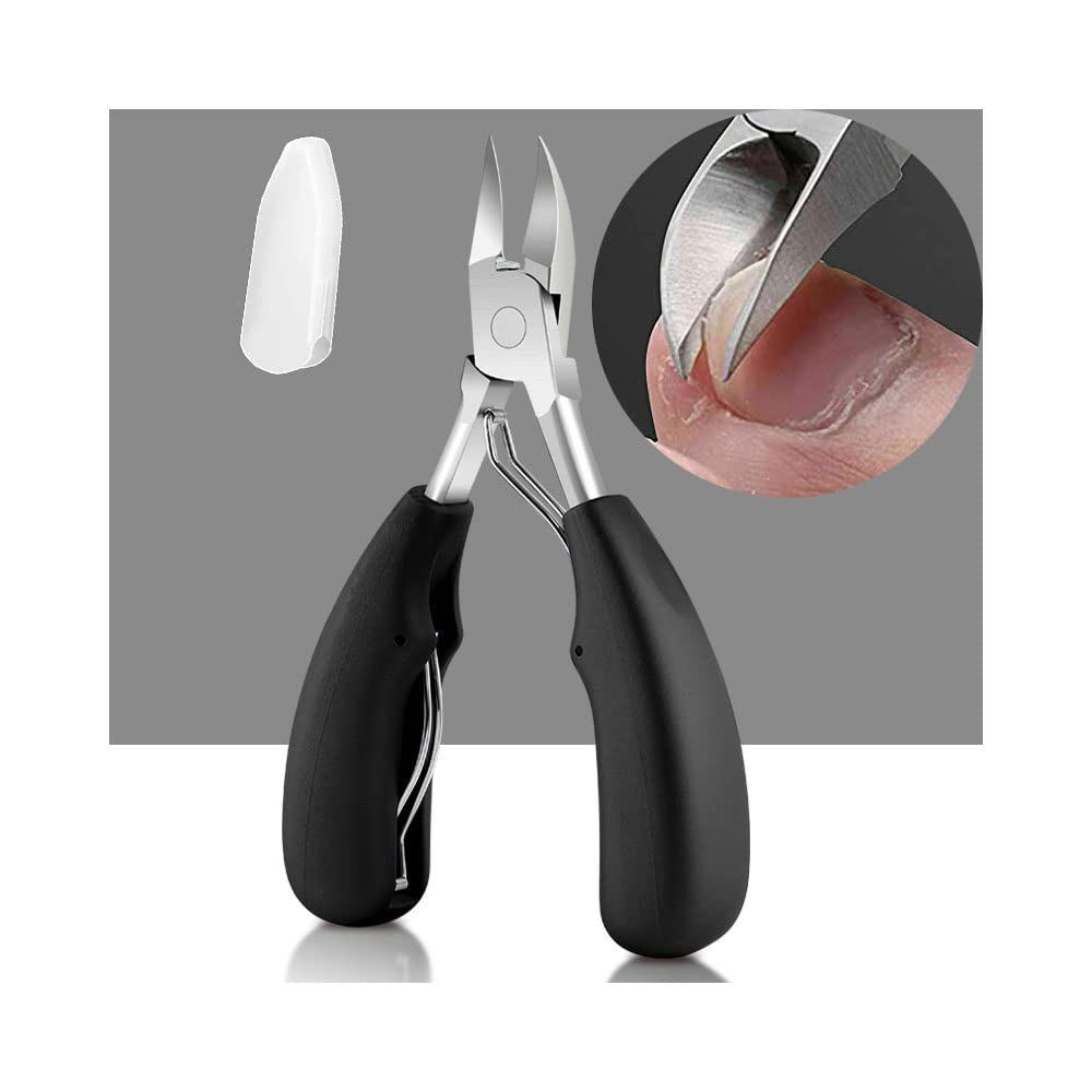 FUSOO Cortaúñas de precisión, cortaúñas para uñas gruesas y encarnadas, tijeras de acero inoxidable para uñas, mango de goma, agarre suave (Negro)