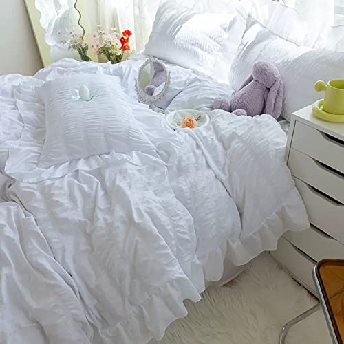 MGHOME Set Copripiumino Arruffato 4 Pezzi, Set Biancheria da Letto Testurizzato Seersucker, Set Copripiumino in Morbida Microfibra Leggera con Chiusura A Cerniera per Ragazze(Twin, E)