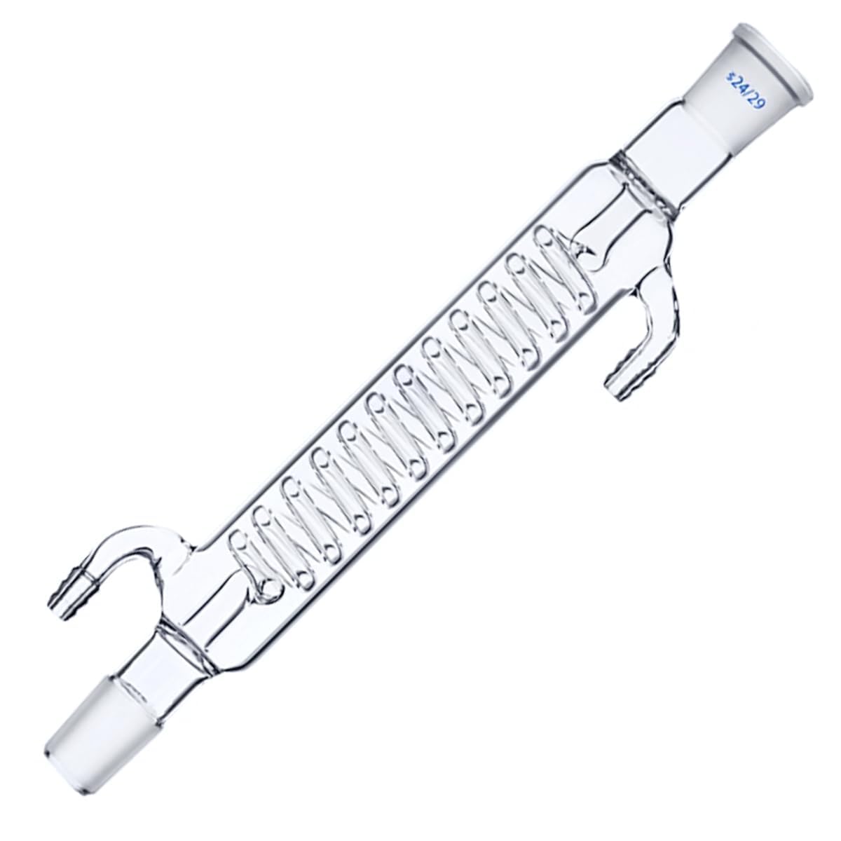 Serpentin-Kondensator aus Borosilikatglas mit 24/29-Gelenk, Chemielabor, Destillations- und Reflux-Gerät mit Glasschlauchanschlüssen, 300 mm