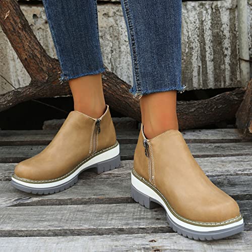 Botines cómodos de tacón de bloque para mujer con puntera redonda 2