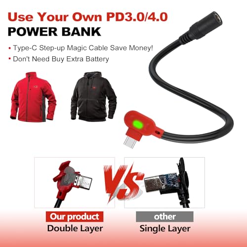 Smarkey 12V Heated Jacket Battery Step-Up Adapter Charger Magic Cable, Type-C to DC 5.5mm, Compatible for Milwaukee, M12, Makita, Snap-on, Metabo, Craftsman, AEG Heated Gear (for 12V Heated Jacket) by Smarkey - Image 3