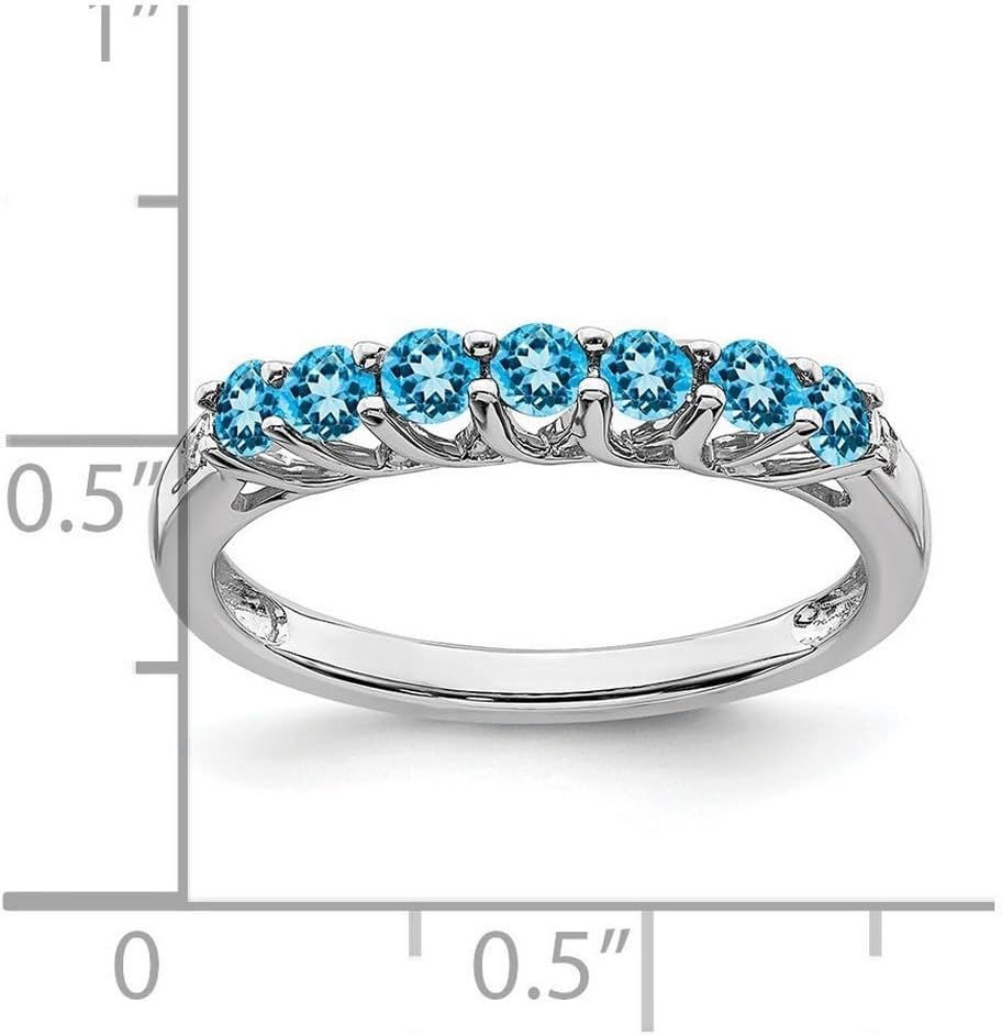 JewelryWeb 14k White Gold Blue Topaz and Diamond 7-stone Ring Size 7 Ring for Women - Image 2