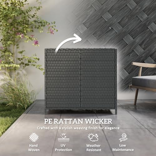 Outsunny Wicker Outdoor Storage Cabinet, Pool Patio Storage Organizer with Double Magnetic Doors, Aluminum Alloy Pulls, PE Rattan Outdoor Towel Rack for Pool Garden Yard, Dark Grey - 3