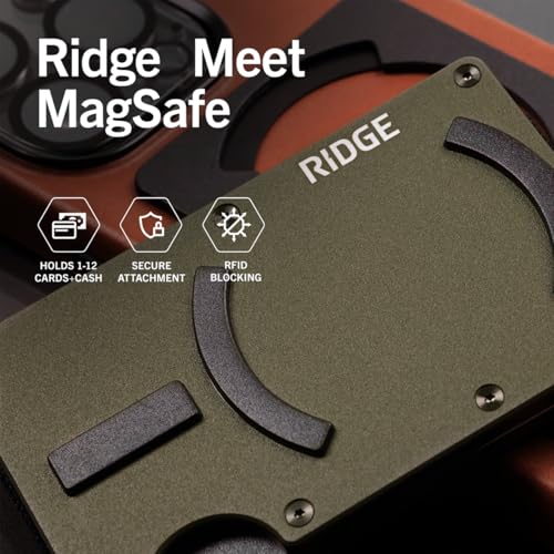Image of Ridge Wallets for Men Compatible with Magsafe - Slim Minimalist Compact Wallet and Card Holder, RFID Protected Front Pocket Wallets for Men with Integrated Cash Strap (Matte Olive)