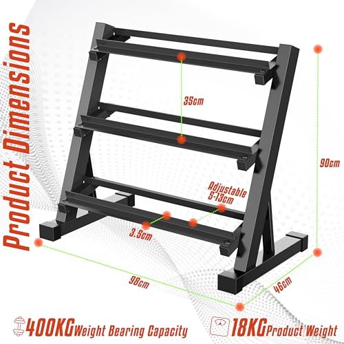 FK Sports AdjustableThree layer Dumbbell Rack 3 Tiers Black for Home Gym | Weight Rack Dumbbell | Free Weight Stand | Storage Rack Multi-layer Weights Holder 400Kg - Image 6