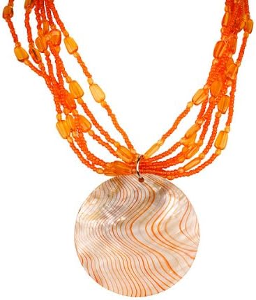 Orange Circle Mother Of Pearl Stone Beaded Fashion Necklace