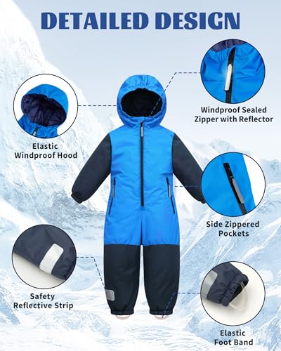 Image of Owntop Kids Snowsuit One Piece | Waterproof Ski Suit | Warmth & Comfort | Girls Boys Snow Jumpsuits for Skiing Snowboarding