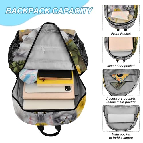 Maine Cats Daisies Backpack Lunch Bag Set for Travel Hiking Picnic, Backpacks with Insulated Lunch Box4