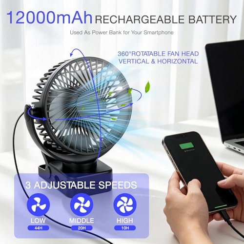 Ventilateur de camping rechargeable LED multifonction et sa pince robuste - 4