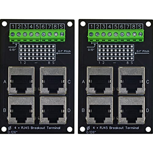 risingsaplings 2pcs RJ45 8P8C Jack 4 Way Buss Breakout Board Screw Terminal Block Extension Adapter Connector