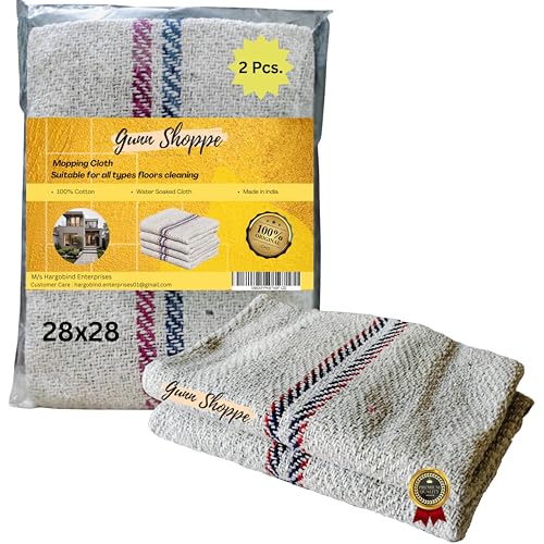 Gunn Shoppe Floor Cleaning Cloth Large Size 28x28 Inch I Usefull for Mop Mopping I Super Absorption Cotton Pocha Cloth Big Size for Home,Office,Hospital,Mall Sweeping with Wiper,Wet & Dry (2 Pcs)