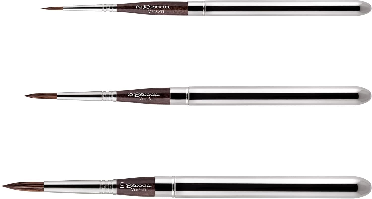 ESCODA Set 3 pennelli per acquerello - Versàtil Set professionale da viaggio fibra sintetica Kolinsky realizzato a mano in Barcelona