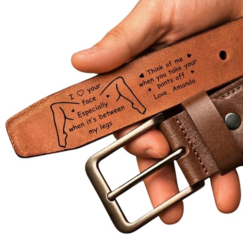 Personalized Leather Belt for Men Him - Custom Full Grain Leather Belts for Boyfriend Husband Dad Fathers Day Gifts Unique Mens Gift for Anniversary Wedding Birthday Groomsmen Graduation
