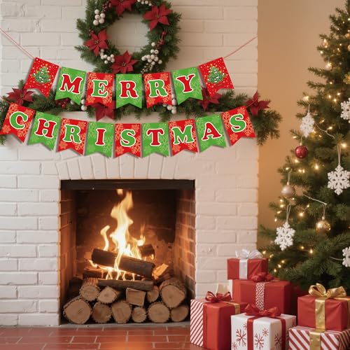 Image of OHOME Christmas Party Decorations - Merry Christmas Banner | CHRISTMAS Decorations for Indoor Outdoor - Xmas Backdrop Garland for Outside | Hanging Party Favors Supplies for Birthday