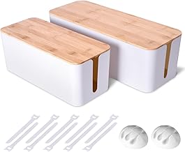 2 Pack Large Cable Management Box – Wooden Style Cord Organizer and Cove...