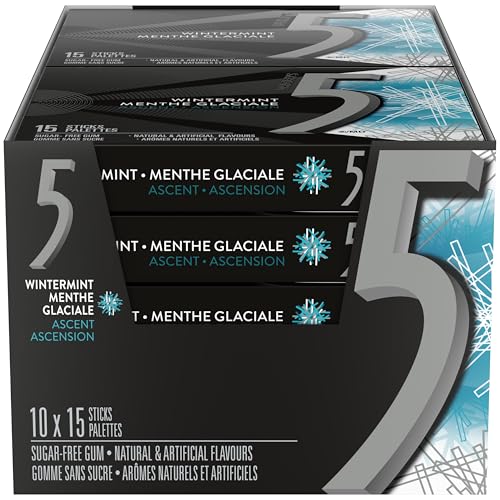 5 GUM, Wintermint-Ascent Flavoured Sugar Free Chewing Gum, 15 Sticks, 10 Packs