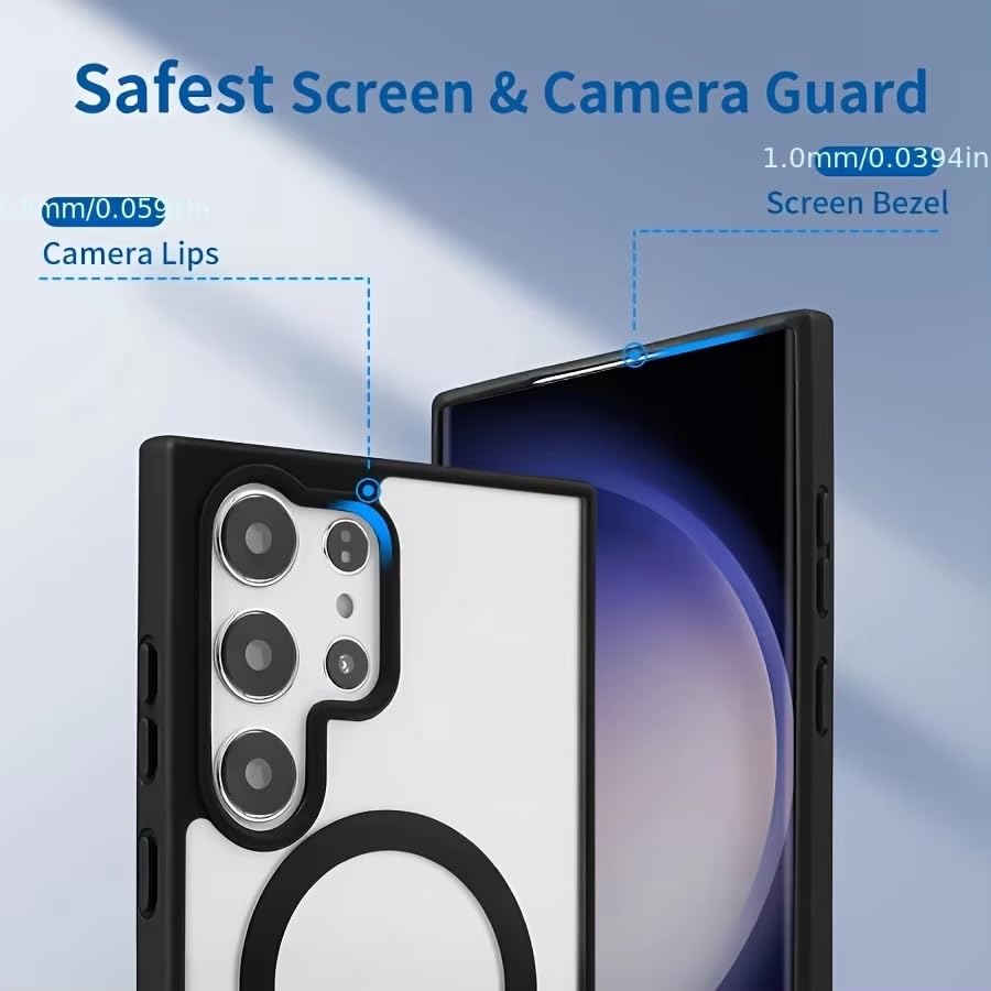 Image of REALCASE TPU+PC For Samsung Galaxy S25 Ultra Case | Compatible For Magsafe | Magnetic Transparent Back | Military Grade Shockproof Drop Protection Slim Bumper Cover Phone Case (Clear Black)