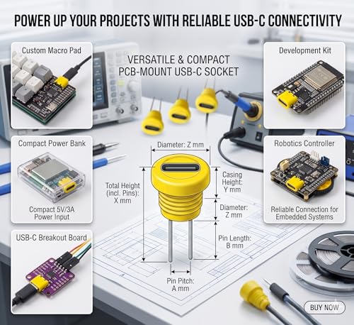 Image of USB-C to 2-Pin Power Supply Socket (10-Pcs) - 5V DIY Connector for Ardino, BO Motors, LED Strips & Science Experiment Kits - Yellow