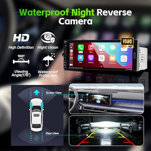 Image of Single Din Radio Car Stereo with Wireless Carplay & Android Auto, 6.9 inch IPS Touchscreen Car Stereo with Bluetooth 1080P Backup Camera Mirror Link Navigation AM /FM Type-C Fast Charging USB EQ SWC Mic