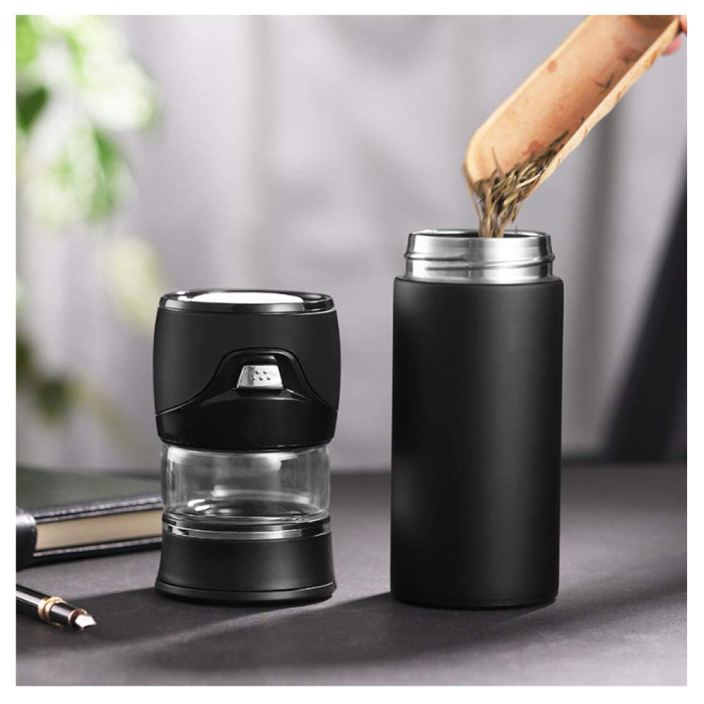 Botella termo de separación de agua de té de acero inoxidable con filtro de té, dos cubiertas, portátil, 280 ml